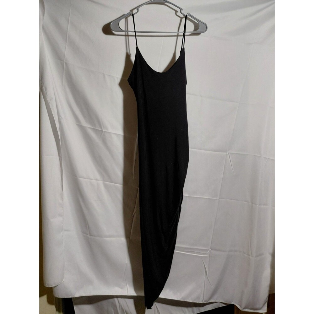 Popular 21 Black Spaghetti Strap Scrunched Sides Long Dress Women's Size L